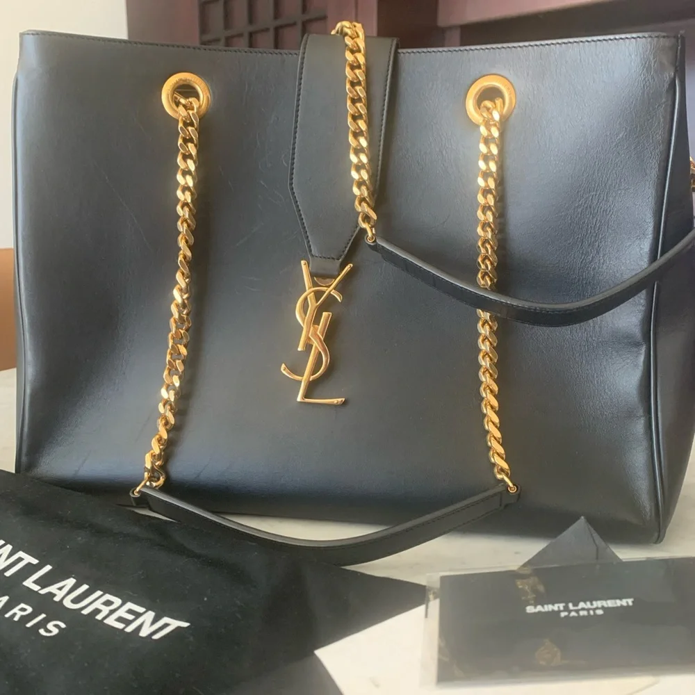 Saint Laurent Black and Gold Leather Tote - Picture 4 of 16